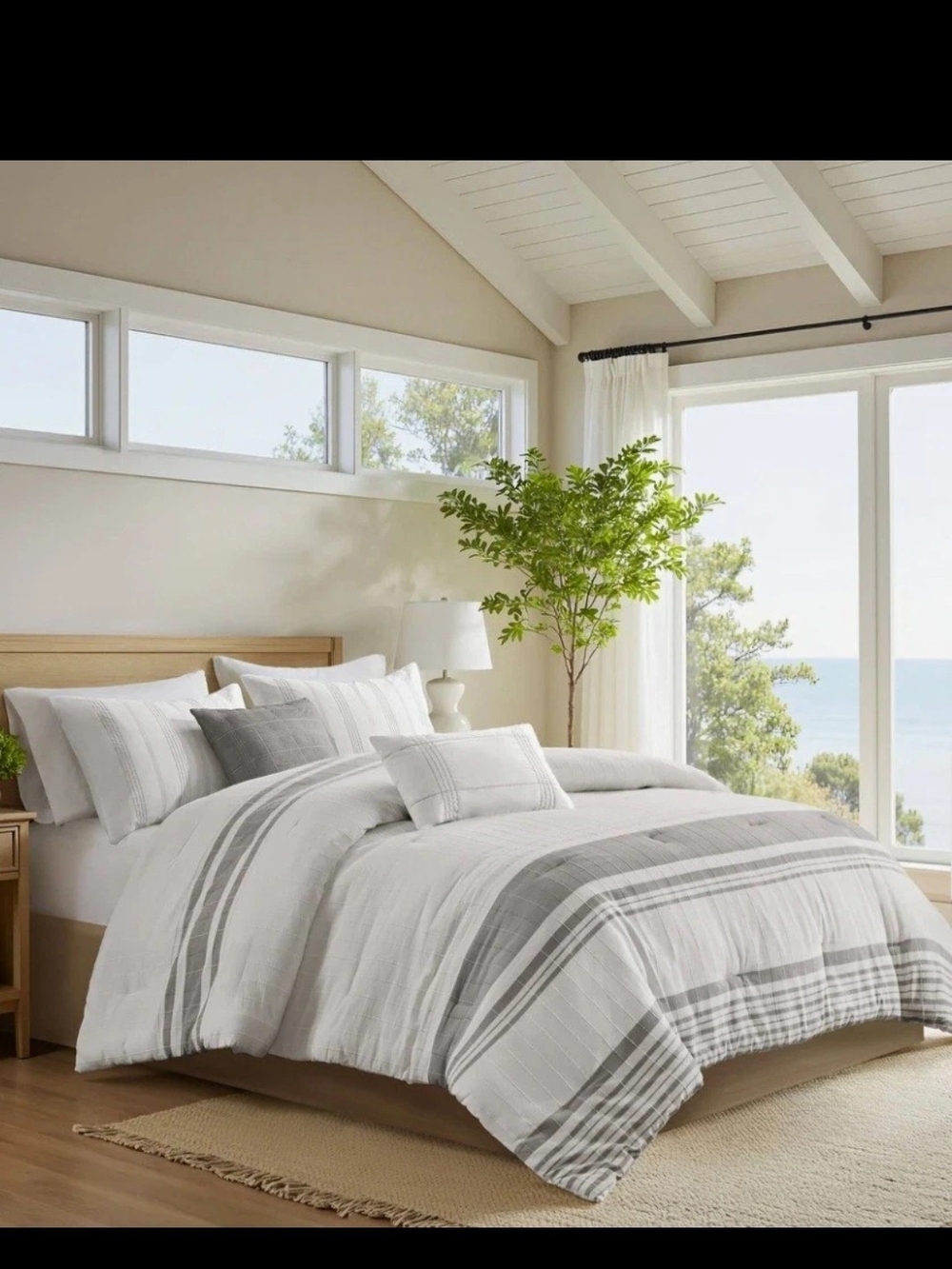 Harbor House Morgan 6-Piece Queen Comforter Set Grey/White Striped Jacquard